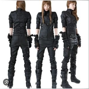 Demobaza Futuristic Apocalyptic Dune Biker Jumpsuit Size XS Black Coated Denim